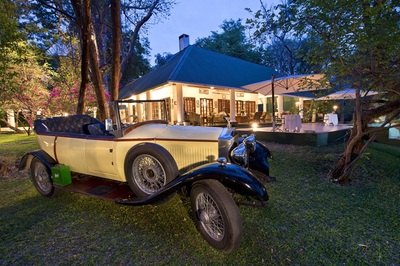 The main Lodge area in the evening at The River Club, Livingstone.