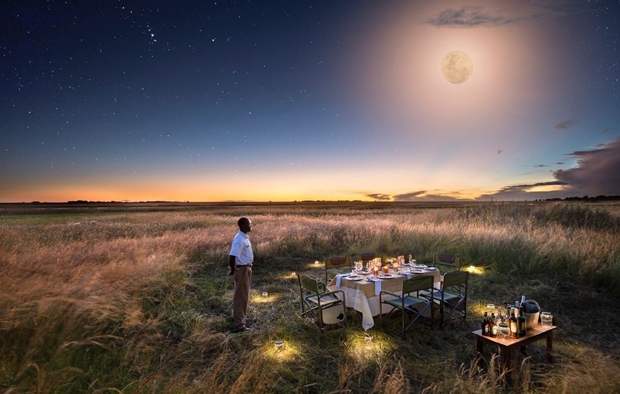 Dining out under the stars at Liuwa Plains, Zambia